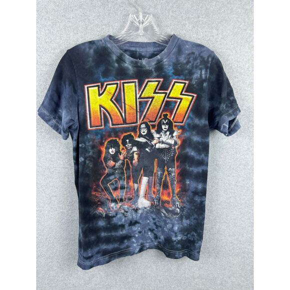 KISS Shirt Size S Blue Tie Dye Short‎ Sleeve Crewneck Tee Rock Band DEFECT - Picture 1 of 9
